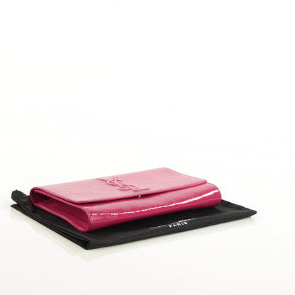 Saint Laurent Textured Patent Monogram Large Belle De Jour Clutch Fuchsia 4 of 7