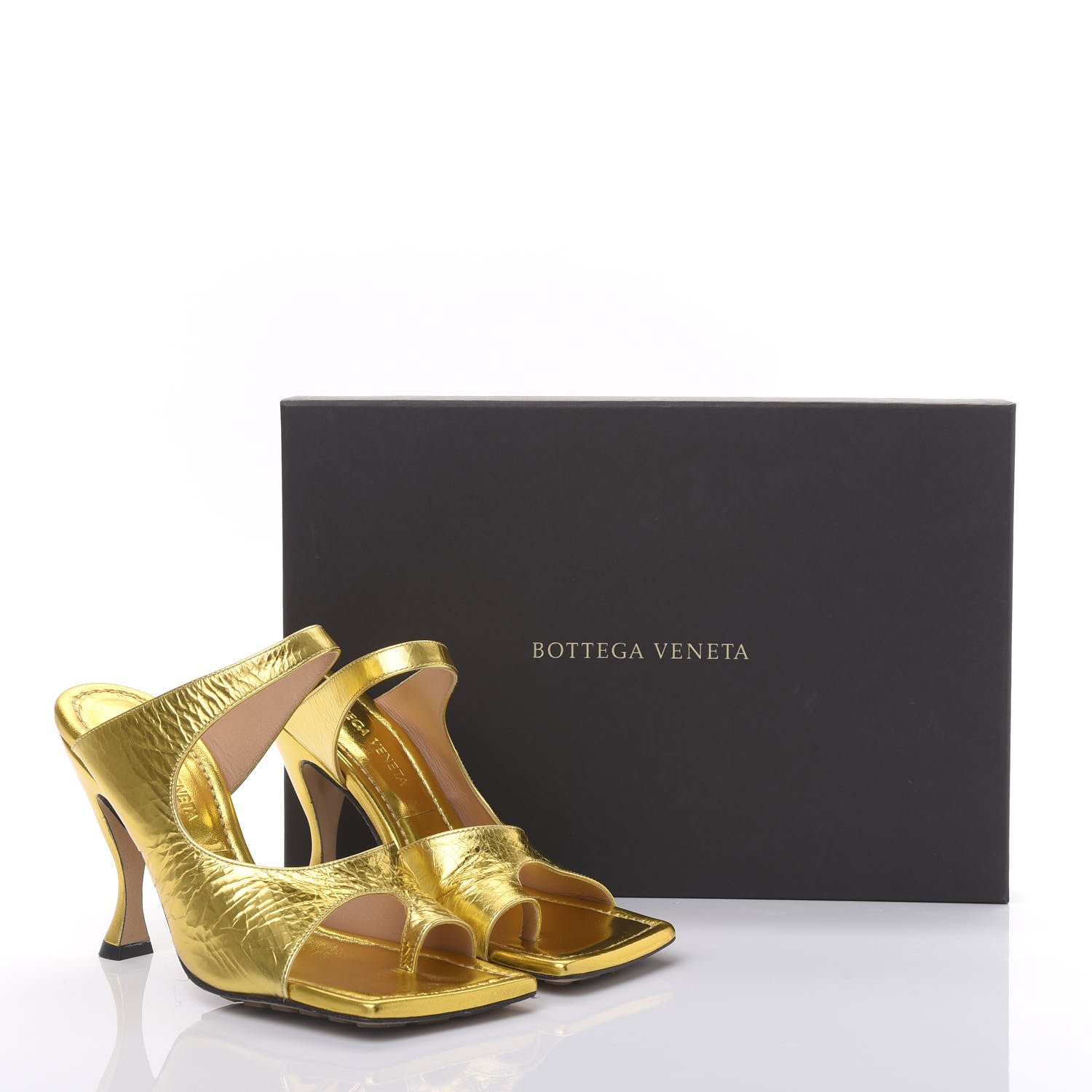 Bottega Veneta Vitello Lame Square Toe Sandals 35 Gold 8 of 8
