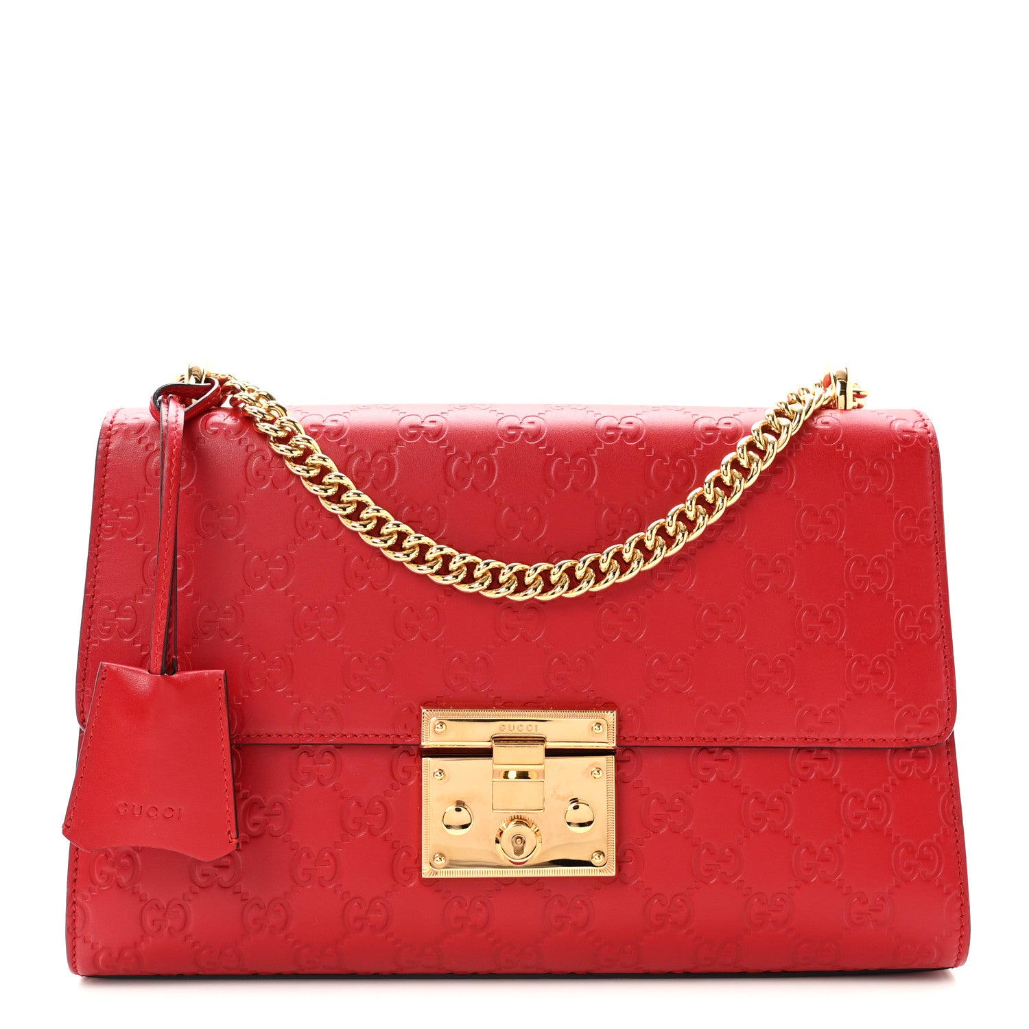 Gucci Guccissima Medium Padlock Shoulder Bag Hibiscus Red 1 of 9