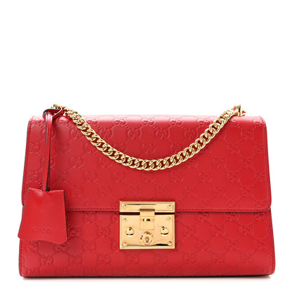Gucci Guccissima Medium Padlock Shoulder Bag Hibiscus Red 1 of 9
