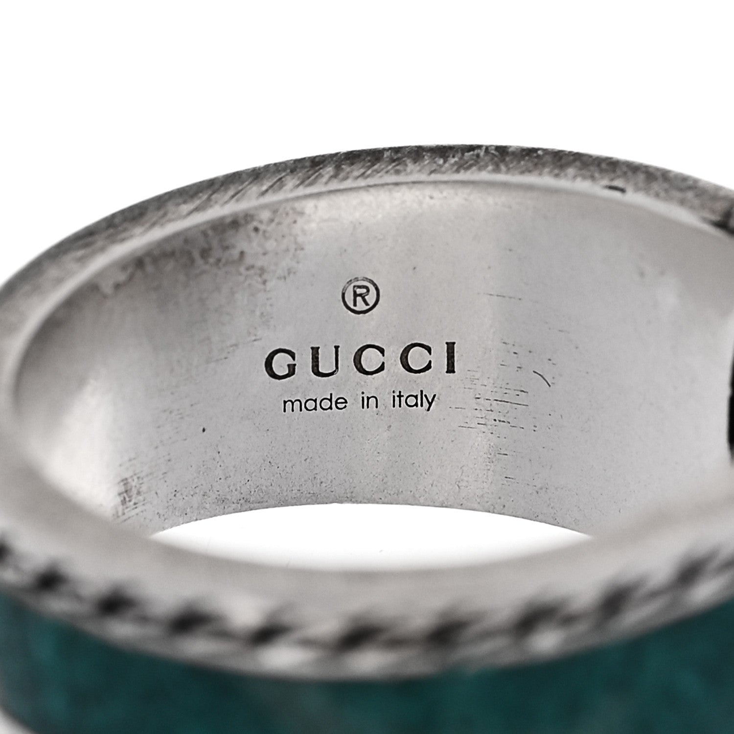 Gucci Sterling Silver Enamel Interlocking G Band Ring 50 5.25