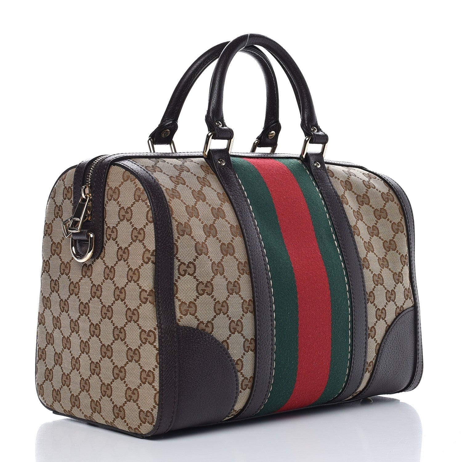Gucci Monogram Vintage Web Medium Webby Bee Boston Dark Brown 3 of 8