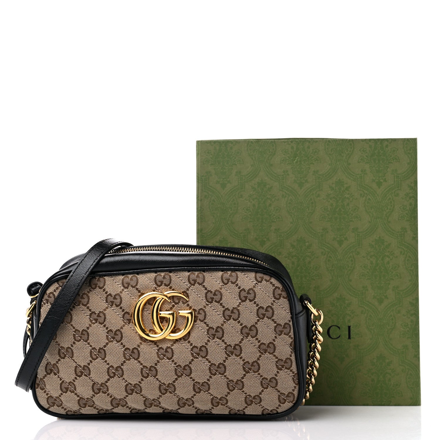 Gucci Monogram Matelasse Diagonal Small GG Marmont Chain Shoulder Bag Beige Black 13 of 13