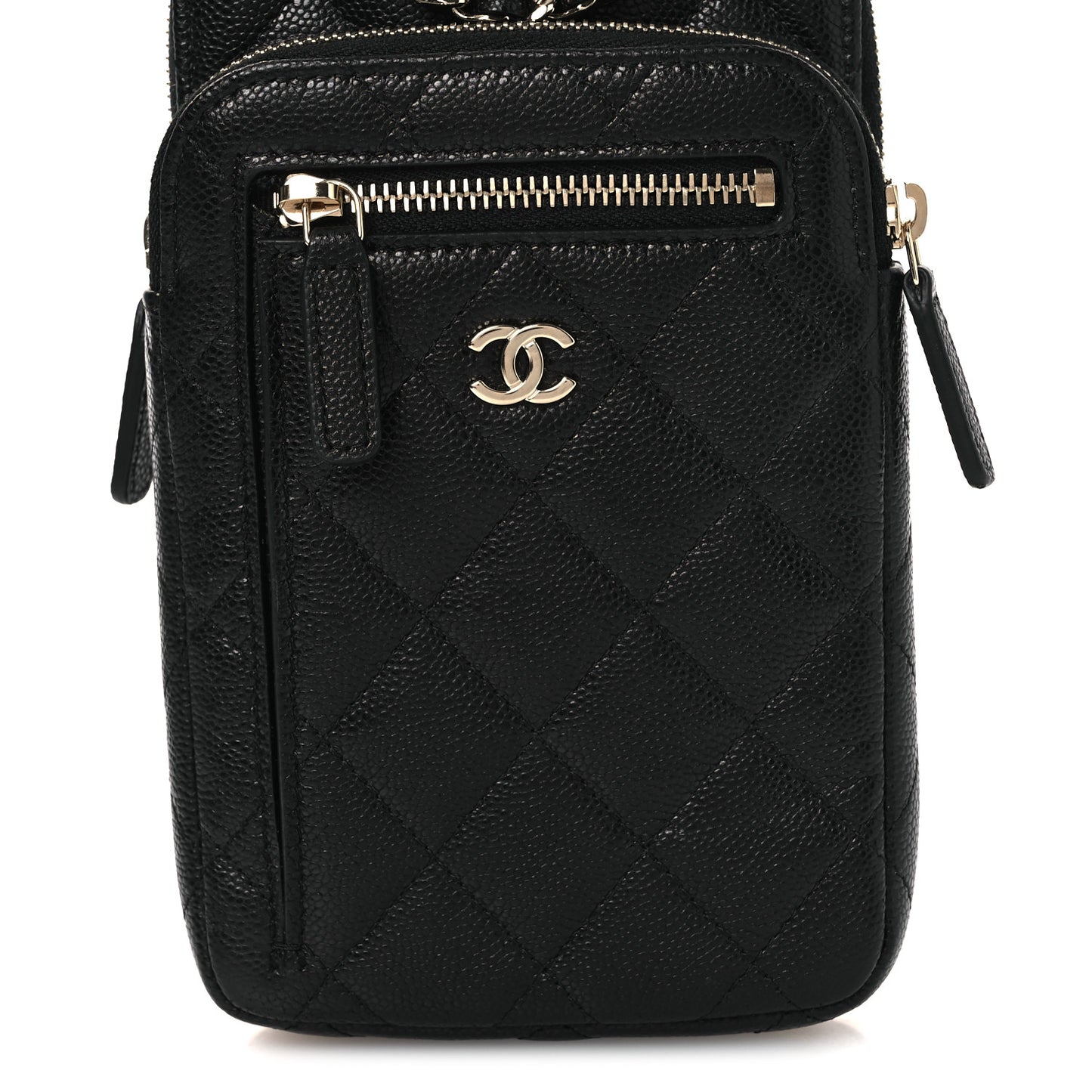 Caviar Quilted Phone Holder With Chain Black