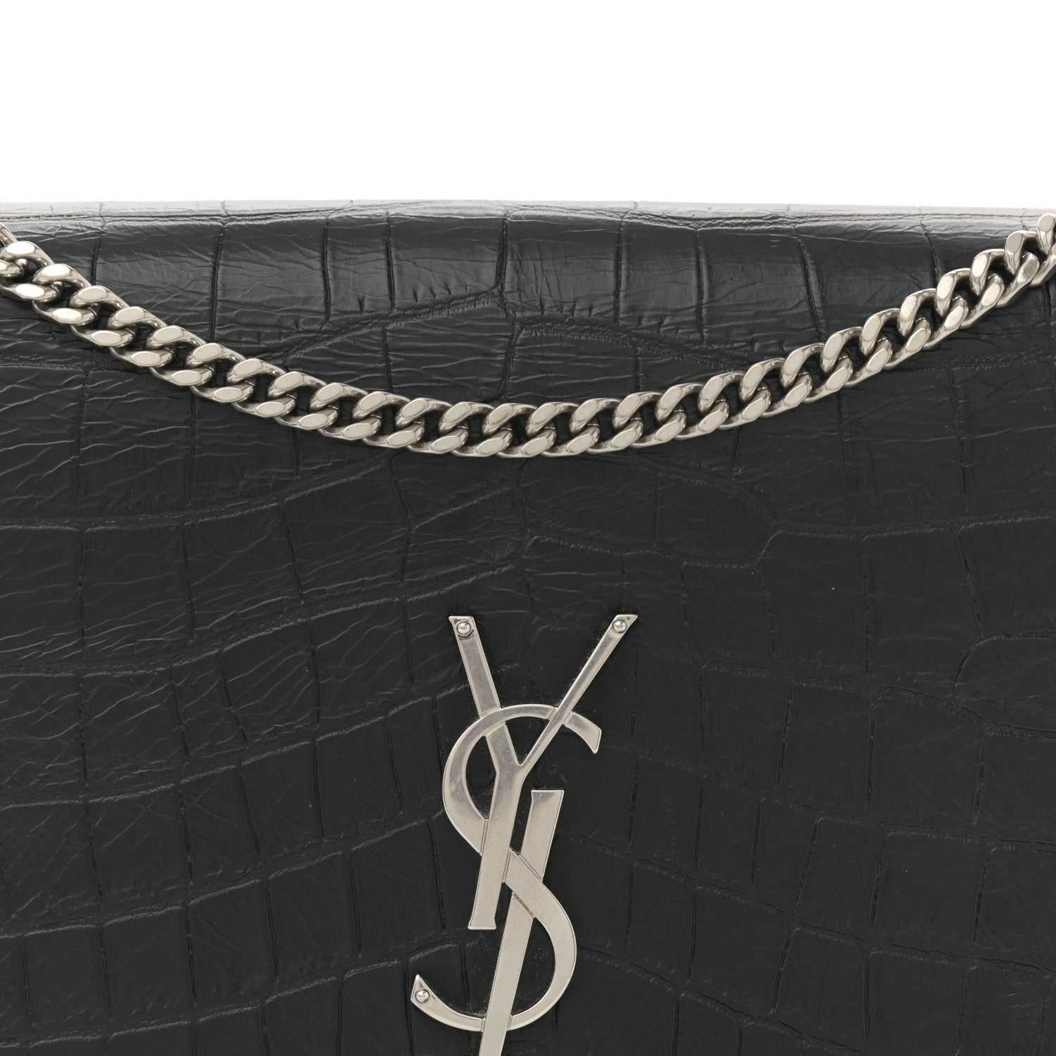 Saint Laurent Calfskin Crocodile Embossed Medium Classic Monogram Kate Tassel Satchel Black 8 of 10