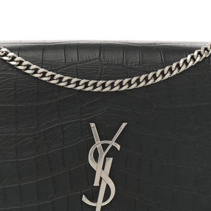 Saint Laurent Calfskin Crocodile Embossed Medium Classic Monogram Kate Tassel Satchel Black 8 of 10