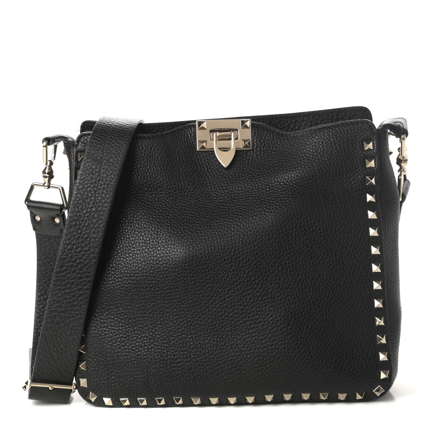 Valentino Garavani Pebbled Calfskin Small Rockstud Flip-Lock Messenger Bag Black 1 of 9