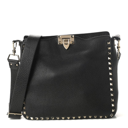 Valentino Garavani Pebbled Calfskin Small Rockstud Flip-Lock Messenger Bag Black 1 of 9