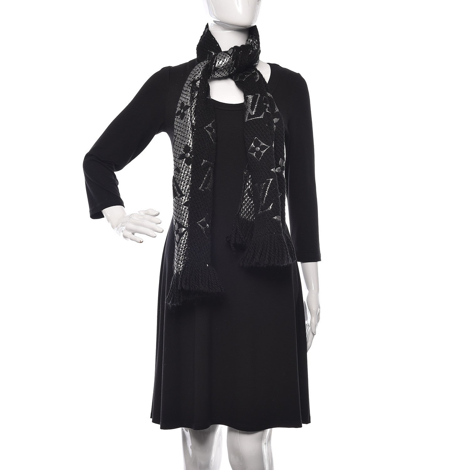 Louis Vuitton Wool Silk Logomania Shine Scarf Black 2 of 4