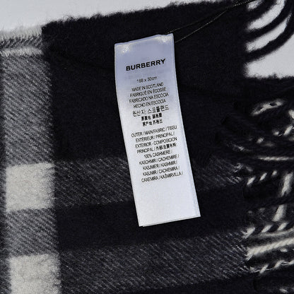 Burberry Cashmere Giant Check Fringe Scarf Navy 6 of 6