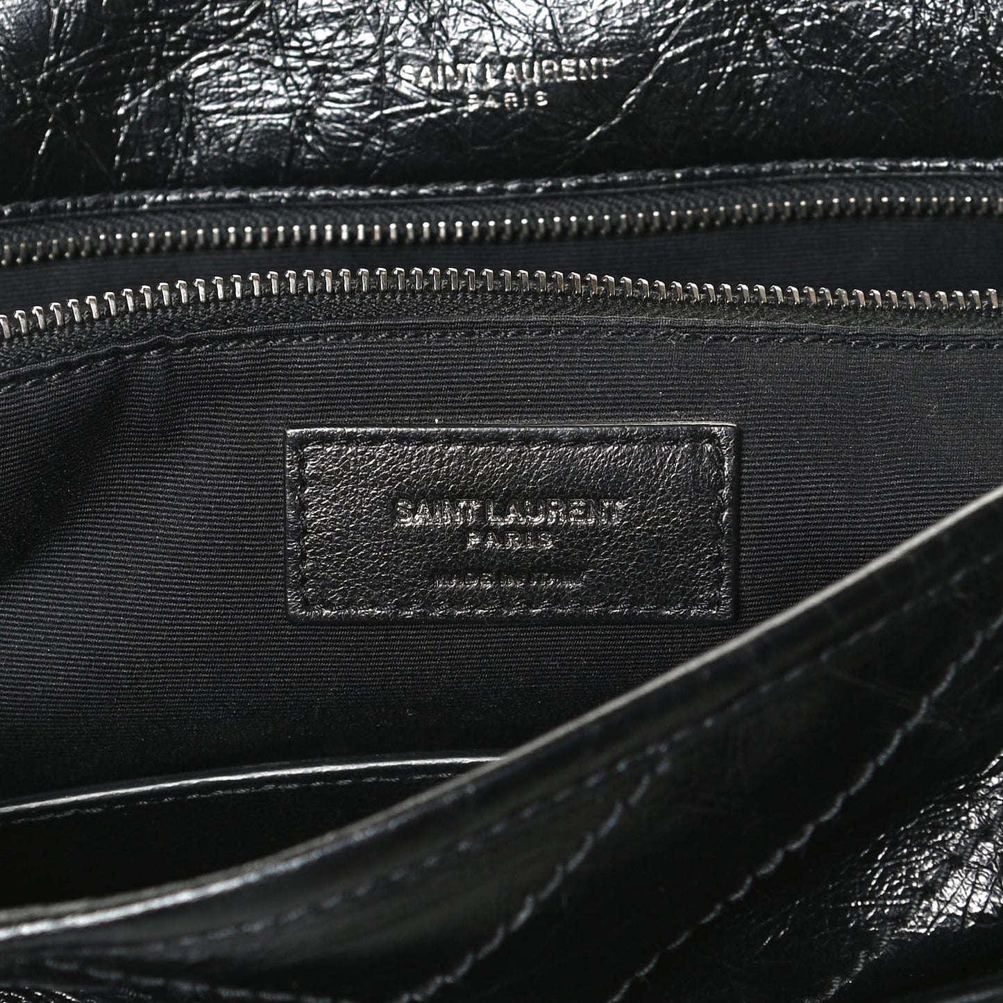 Crinkled Calfskin Matelasse Monogram Large Niki Chain Satchel Black