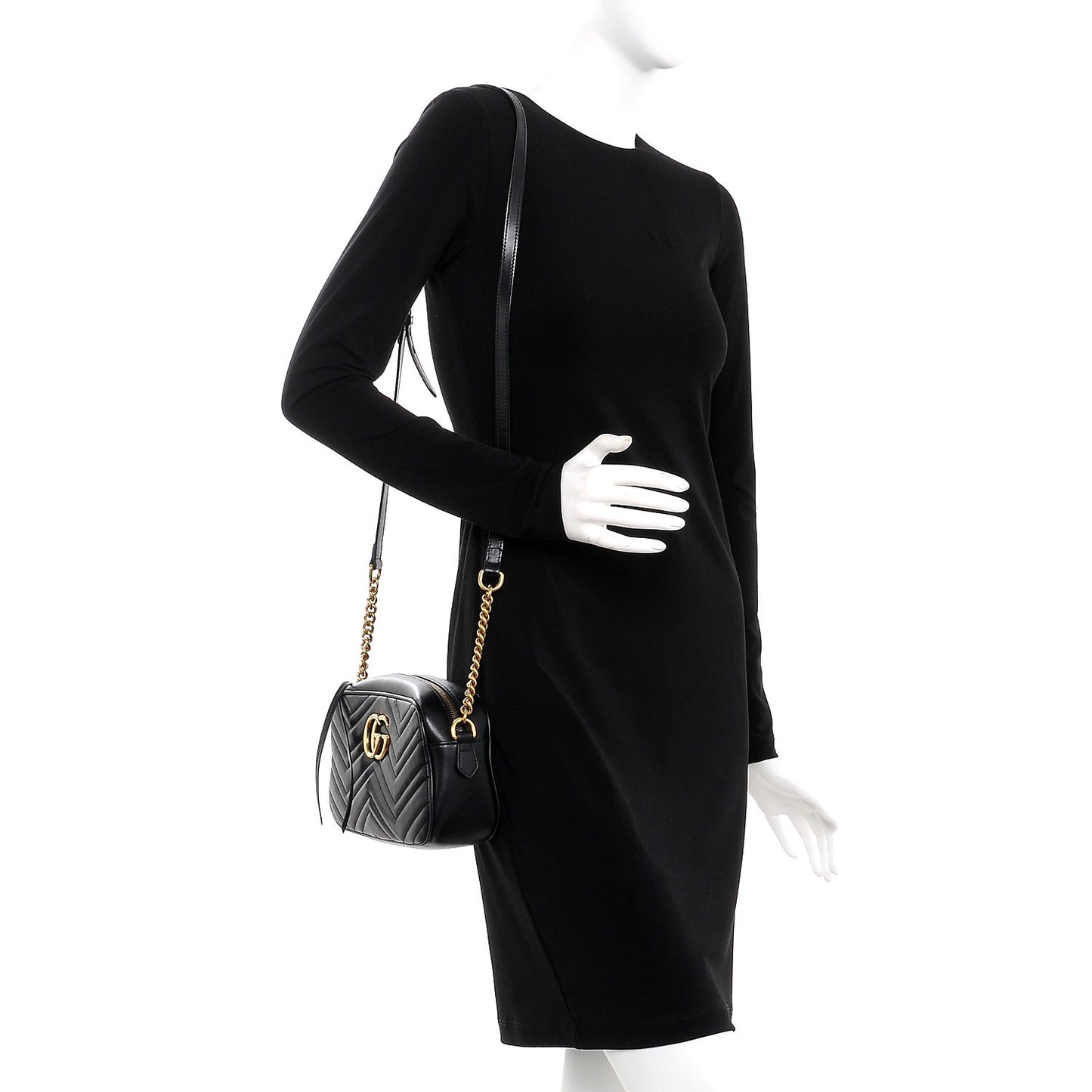 Calfskin Matelasse Small GG Marmont Chain Shoulder Bag Black