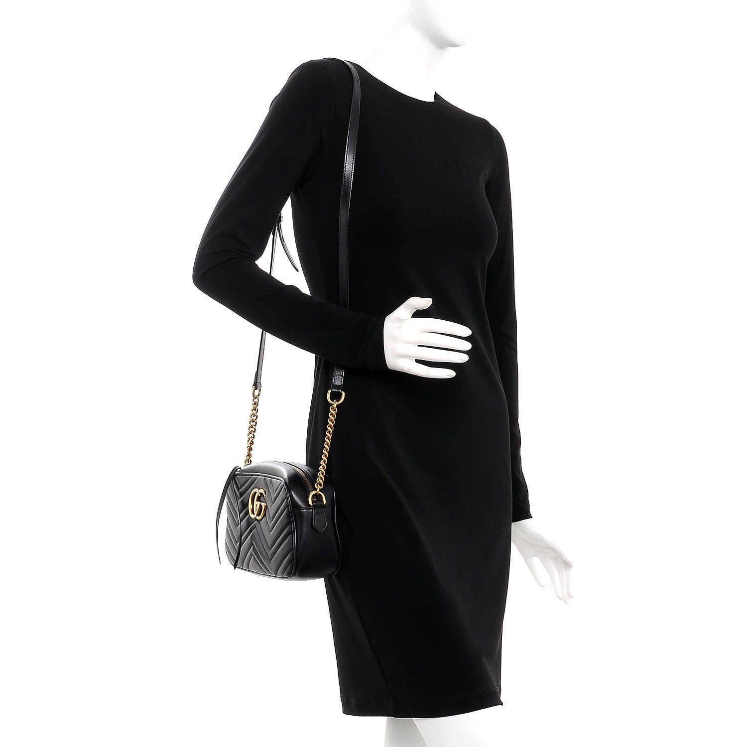 Gucci Calfskin Matelasse Small GG Marmont Chain Shoulder Bag Black 2 of 13