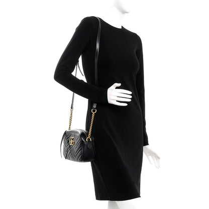 Gucci Calfskin Matelasse Small GG Marmont Chain Shoulder Bag Black 2 of 13