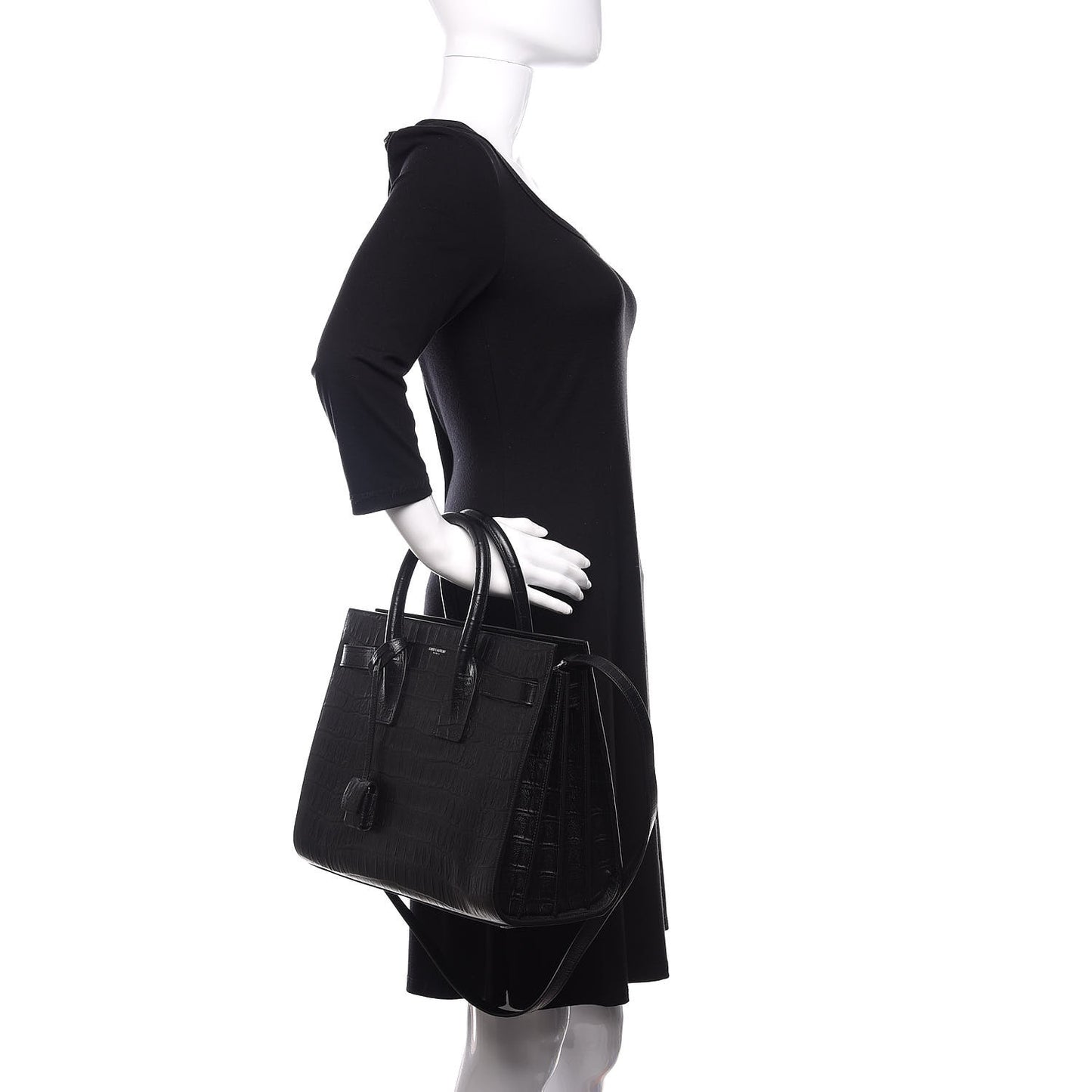 Calfskin Crocodile Embossed Small Sac de Jour Black