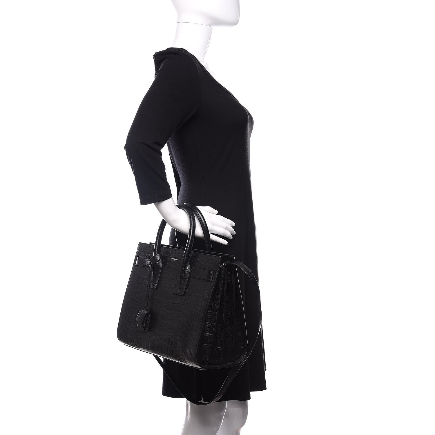 Saint Laurent Calfskin Crocodile Embossed Small Sac de Jour Black 3 of 11