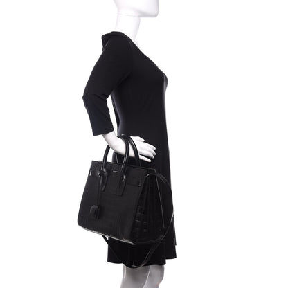 Saint Laurent Calfskin Crocodile Embossed Small Sac de Jour Black 3 of 11