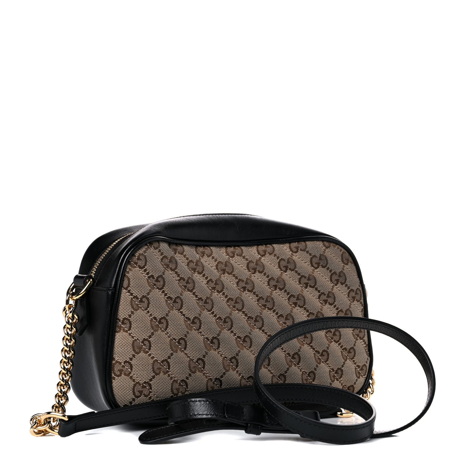 Gucci Monogram Matelasse Diagonal Small GG Marmont Chain Shoulder Bag Beige Black 3 of 15