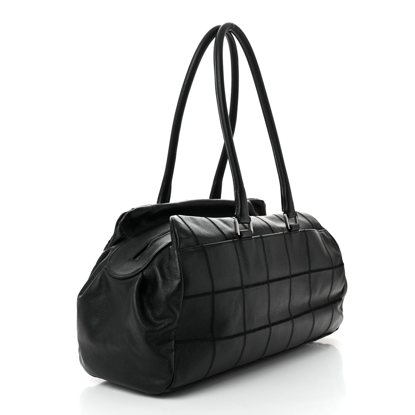 Caviar Square Stitched Large Satchel Black