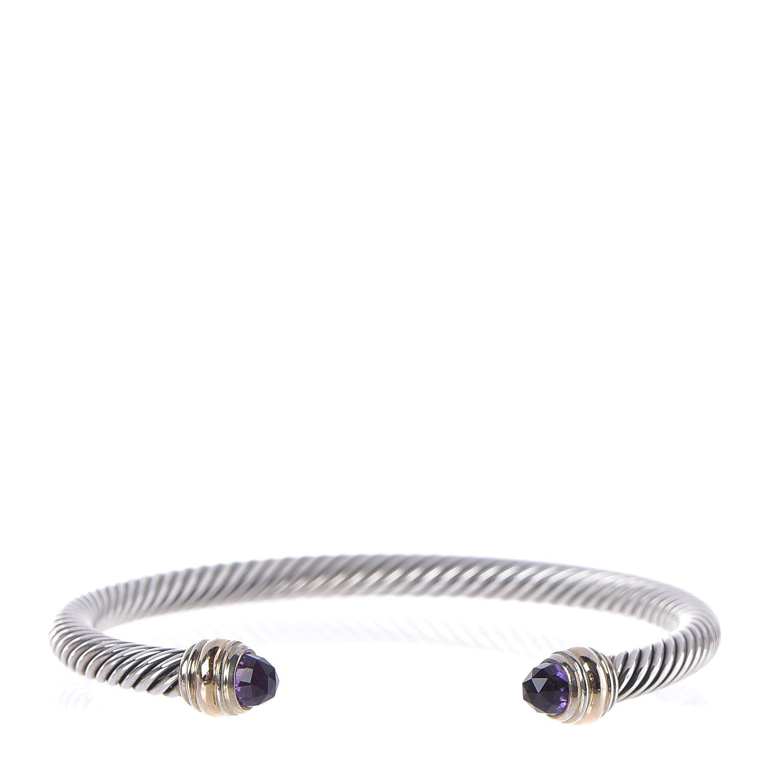 David Yurman Sterling Silver 14K Yellow Gold Amethyst 5mm Cable Classics Bracelet 1 of 5