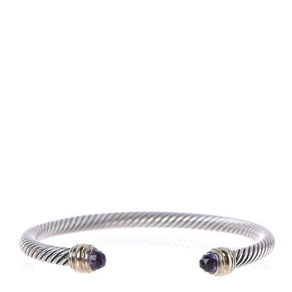 David Yurman Sterling Silver 14K Yellow Gold Amethyst 5mm Cable Classics Bracelet 1 of 5