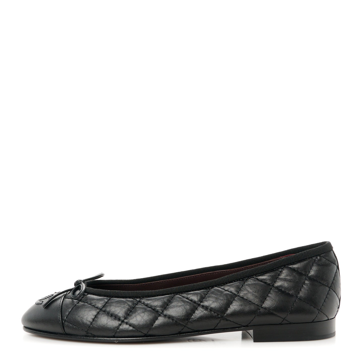 Aged Calfskin Quilted CC Cap Toe Ballerina Flats 37 Black