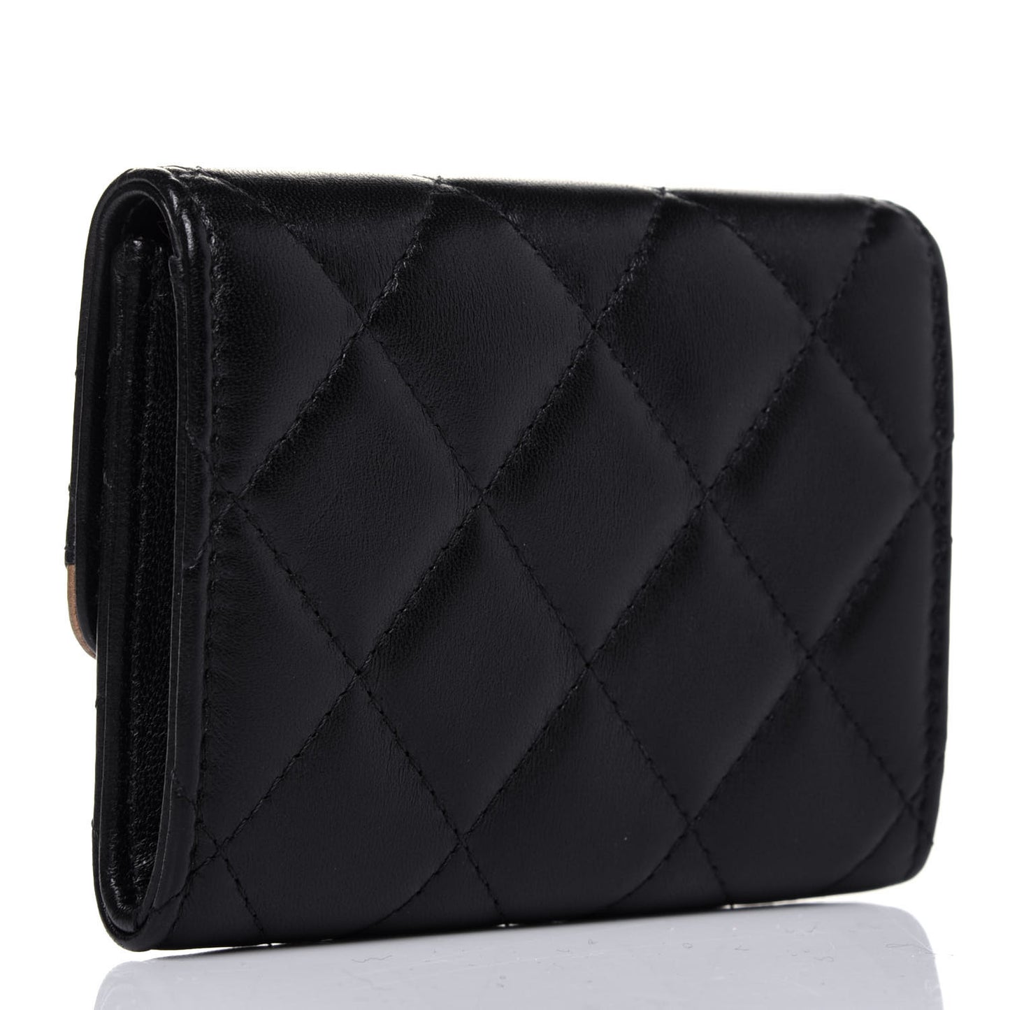 Lambskin Quilted CC Chic Flap Card Holder Black Gold
