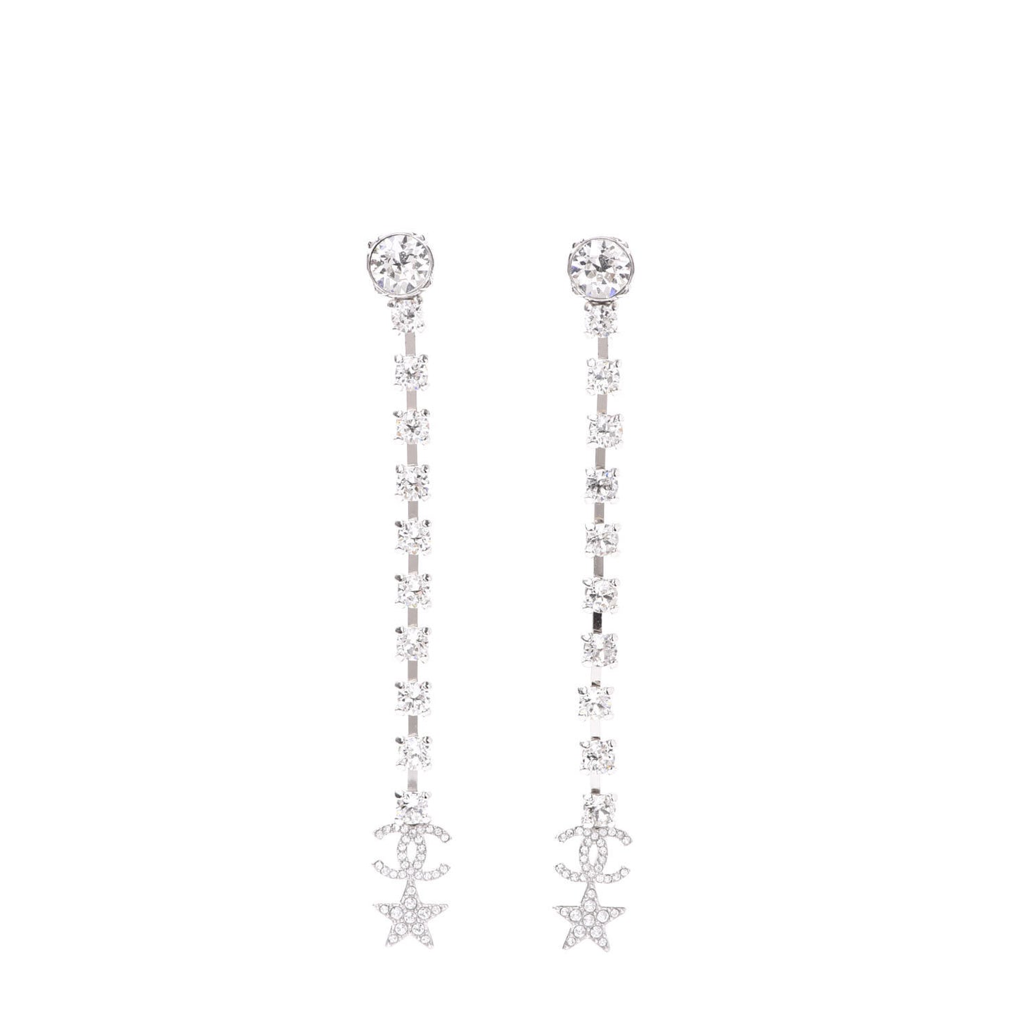 Crystal Starfall Drop Long CC Earrings Silver