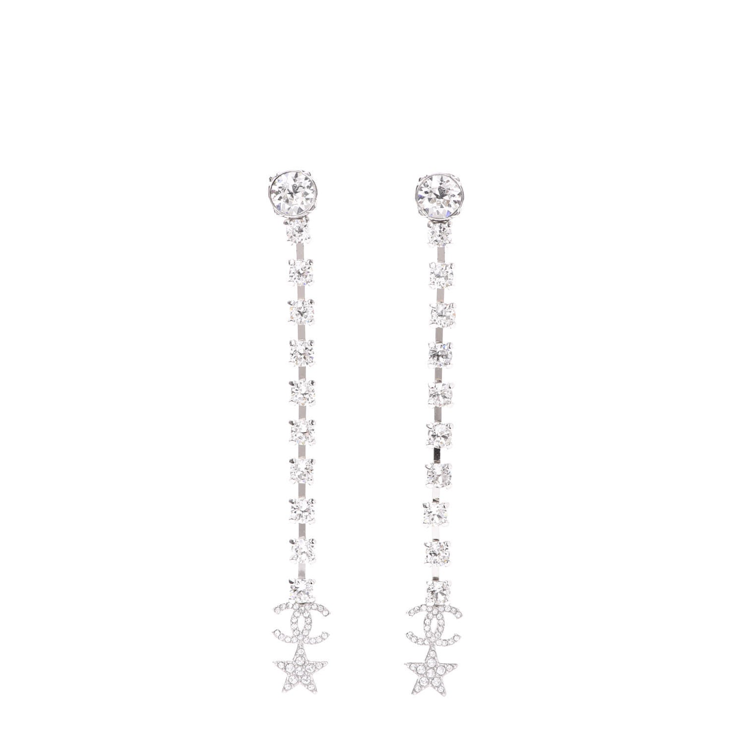 Chanel Crystal Starfall Drop Long CC Earrings Silver 1 of 5