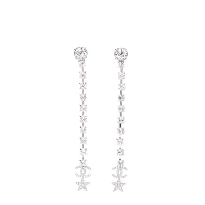 Chanel Crystal Starfall Drop Long CC Earrings Silver 1 of 5