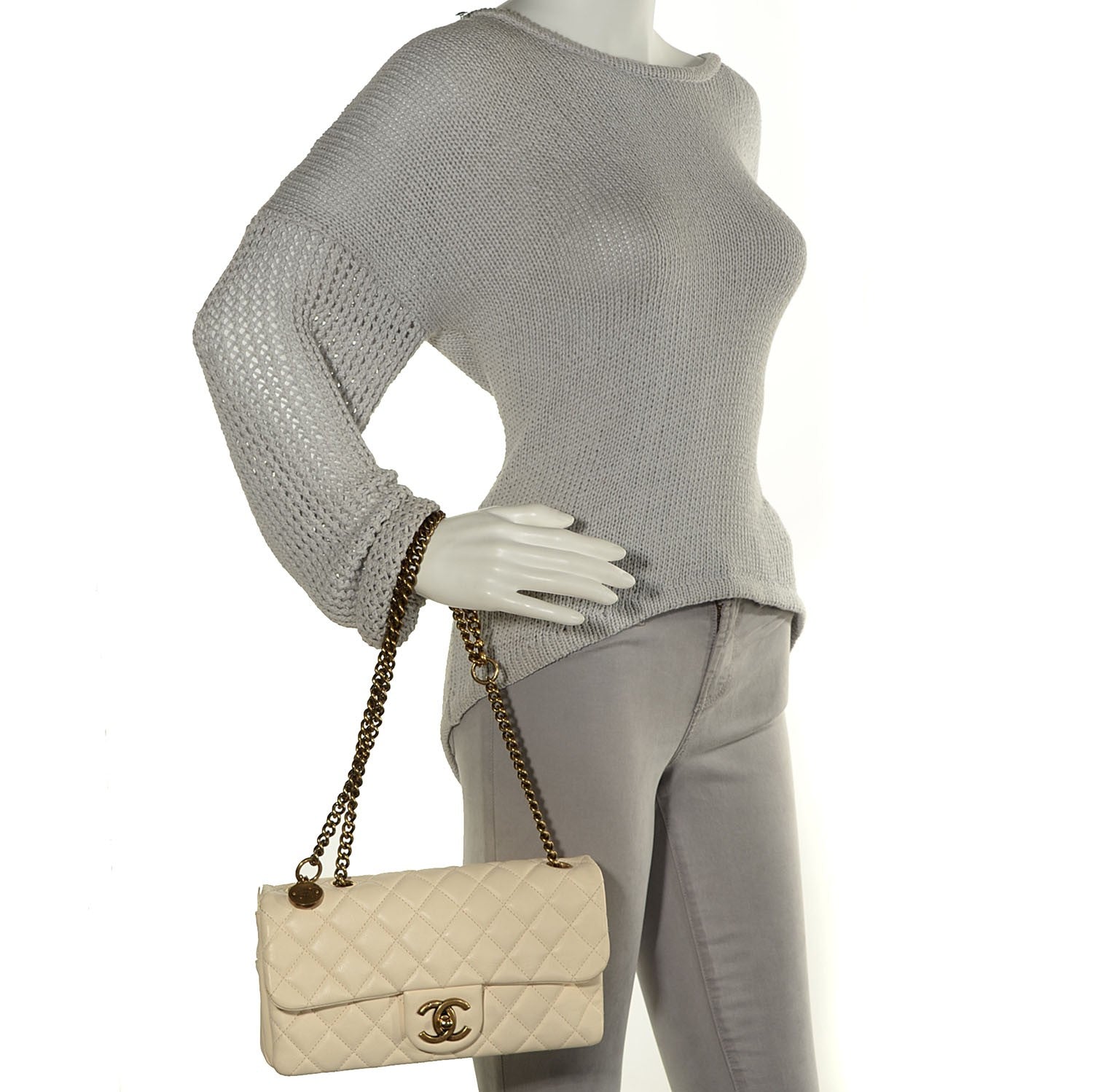 Chanel Calfskin CC Crown Medium Flap Dark White 2 of 8