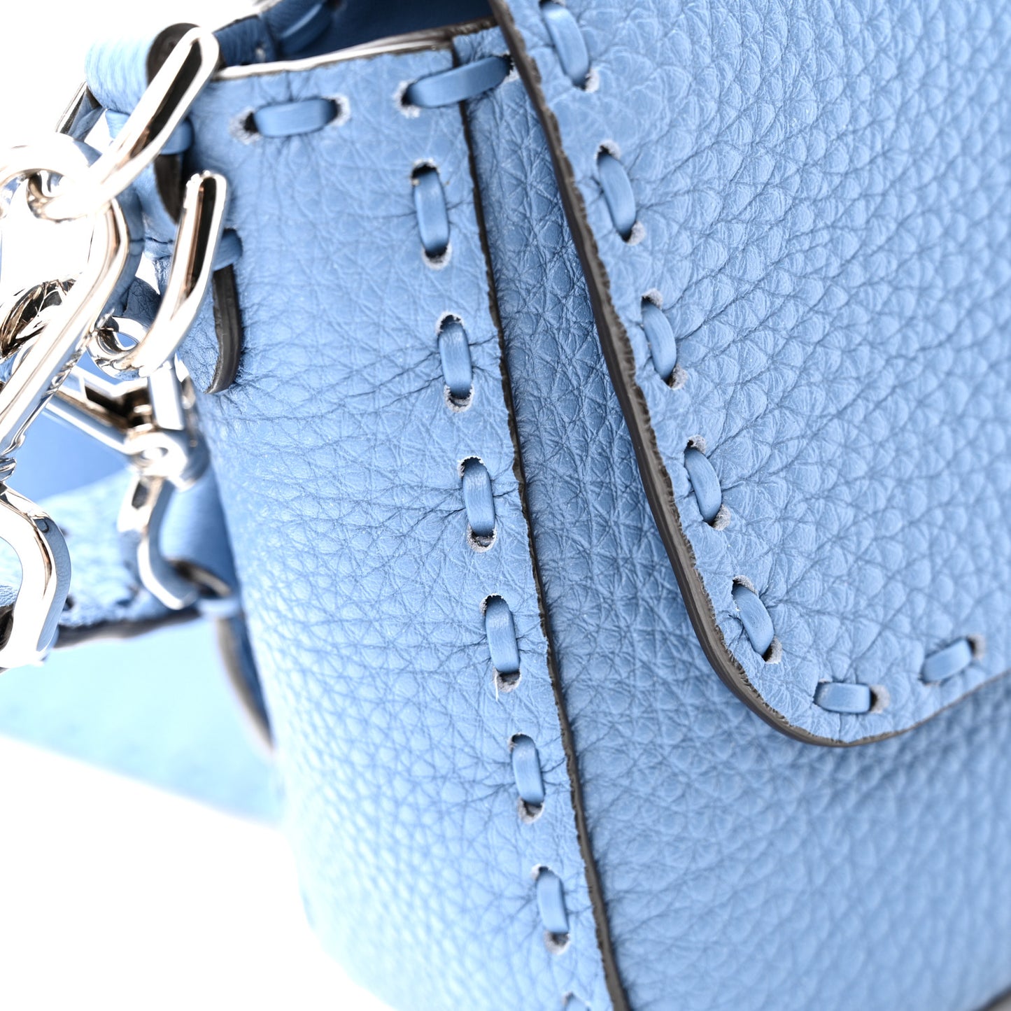 Cuoio Roma Sellerissima Nappa Sintetica Tape Stitch Baguette Placca Placca Argento Blue