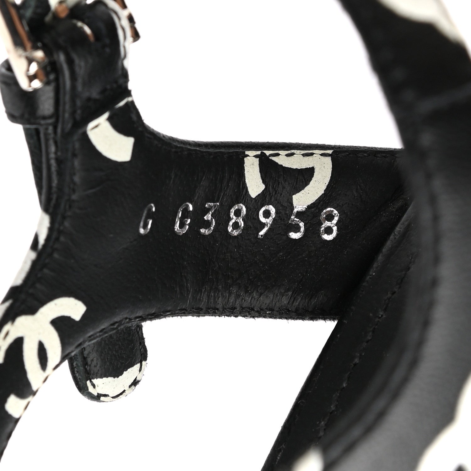 Chanel Printed Lambskin CC Platform Sandals 38 Black White 8 of 9