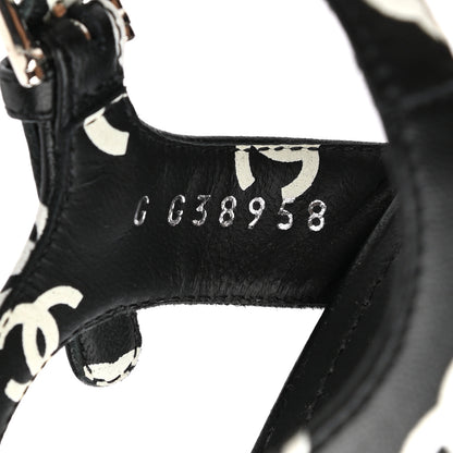 Chanel Printed Lambskin CC Platform Sandals 38 Black White 8 of 9
