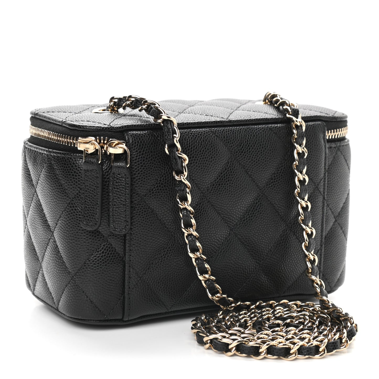Caviar Quilted Small Vanity Case With Chain Black