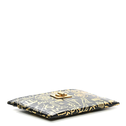 Chanel Calfskin Crocodile Embossed Graffiti 2.55 Cocodile Reissue Card Holder Black Gold 4 of 8
