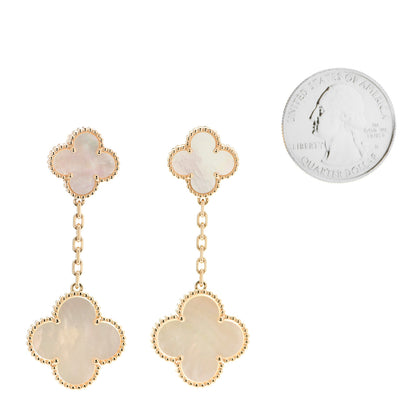 Van Cleef & Arpels 18K Yellow Gold Mother of Pearl 2 Motifs Magic Alhambra Earrings 2 of 5