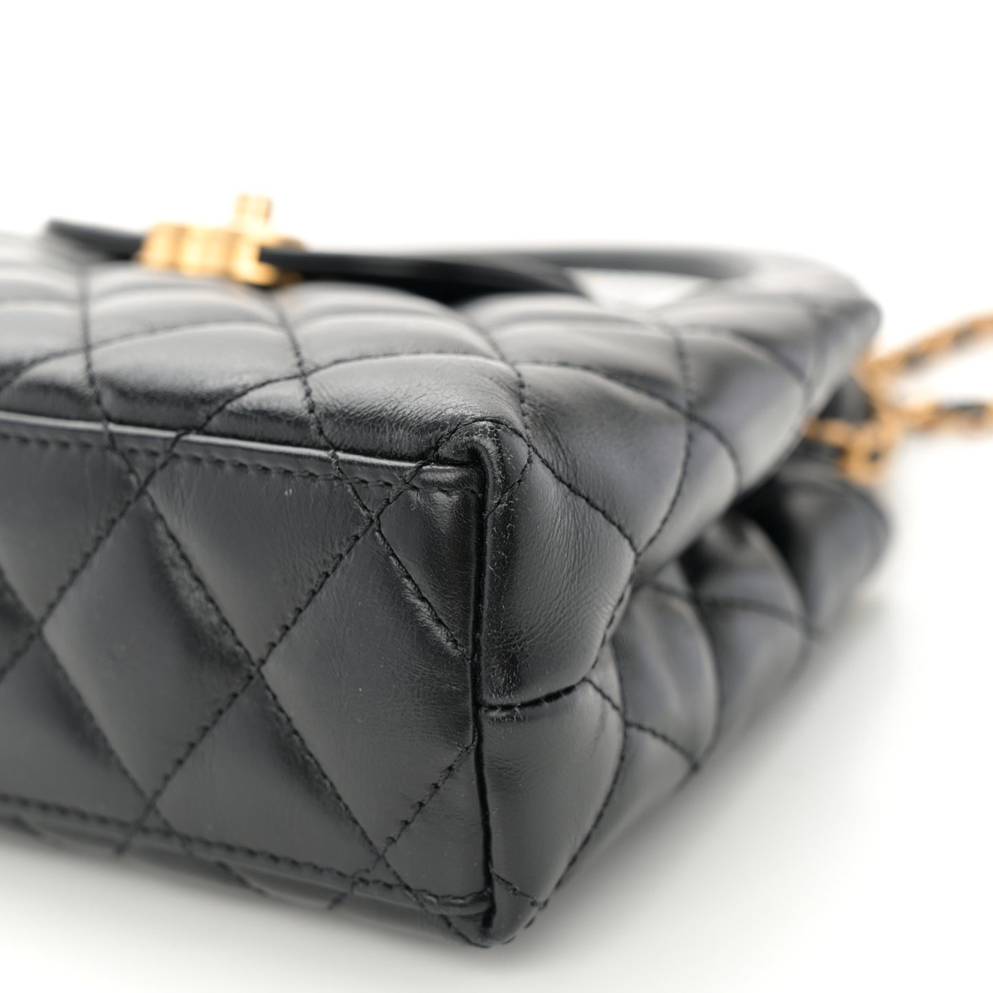 Shiny Aged Calfskin Quilted Nano Kelly Shopper Black Pink
