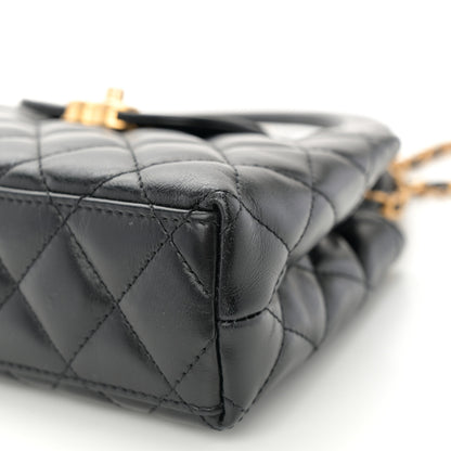 Chanel Shiny Aged Calfskin Quilted Nano Kelly Shopper Black Pink 10 of 11