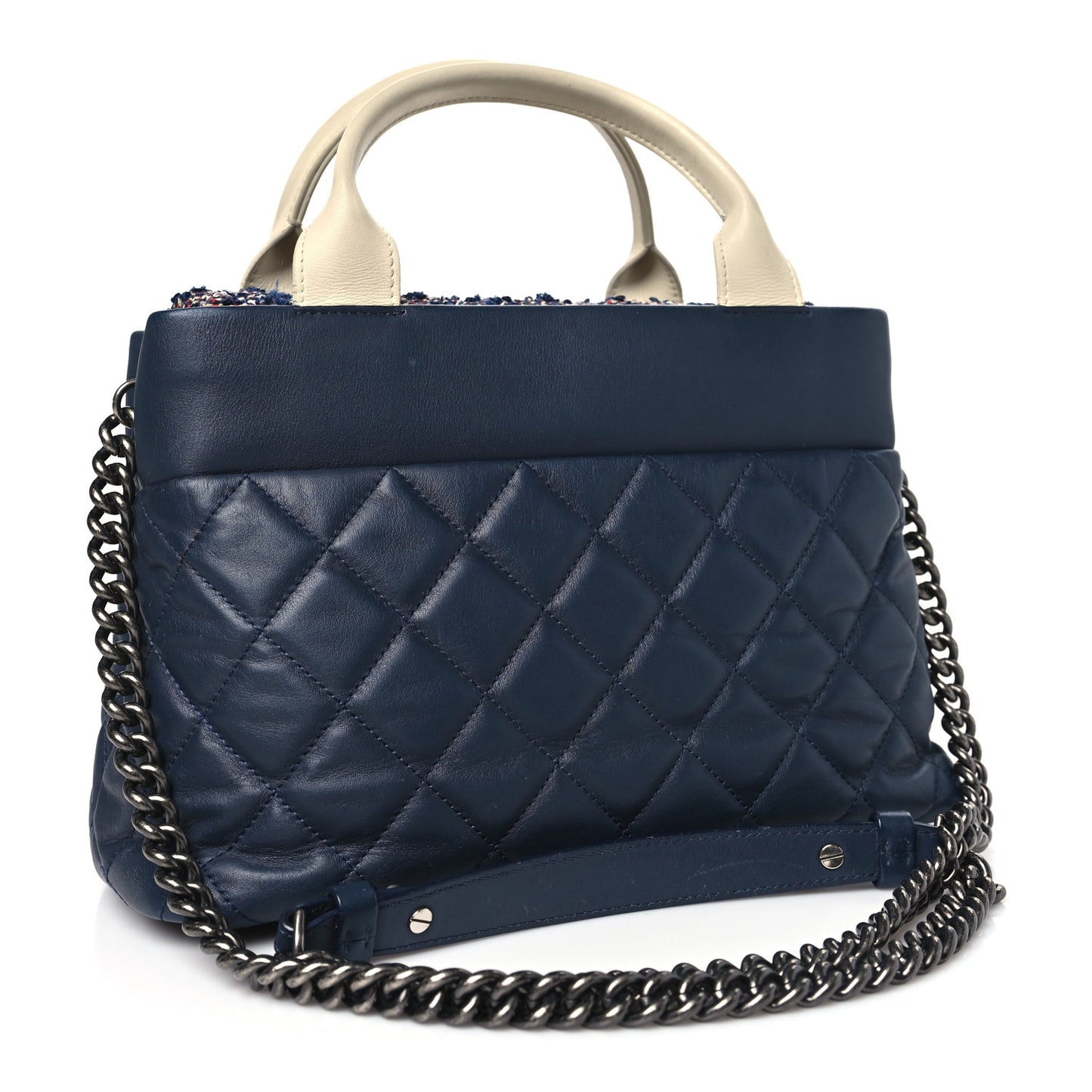 Calfskin Tweed Quilted Small Tote Navy Multicolor