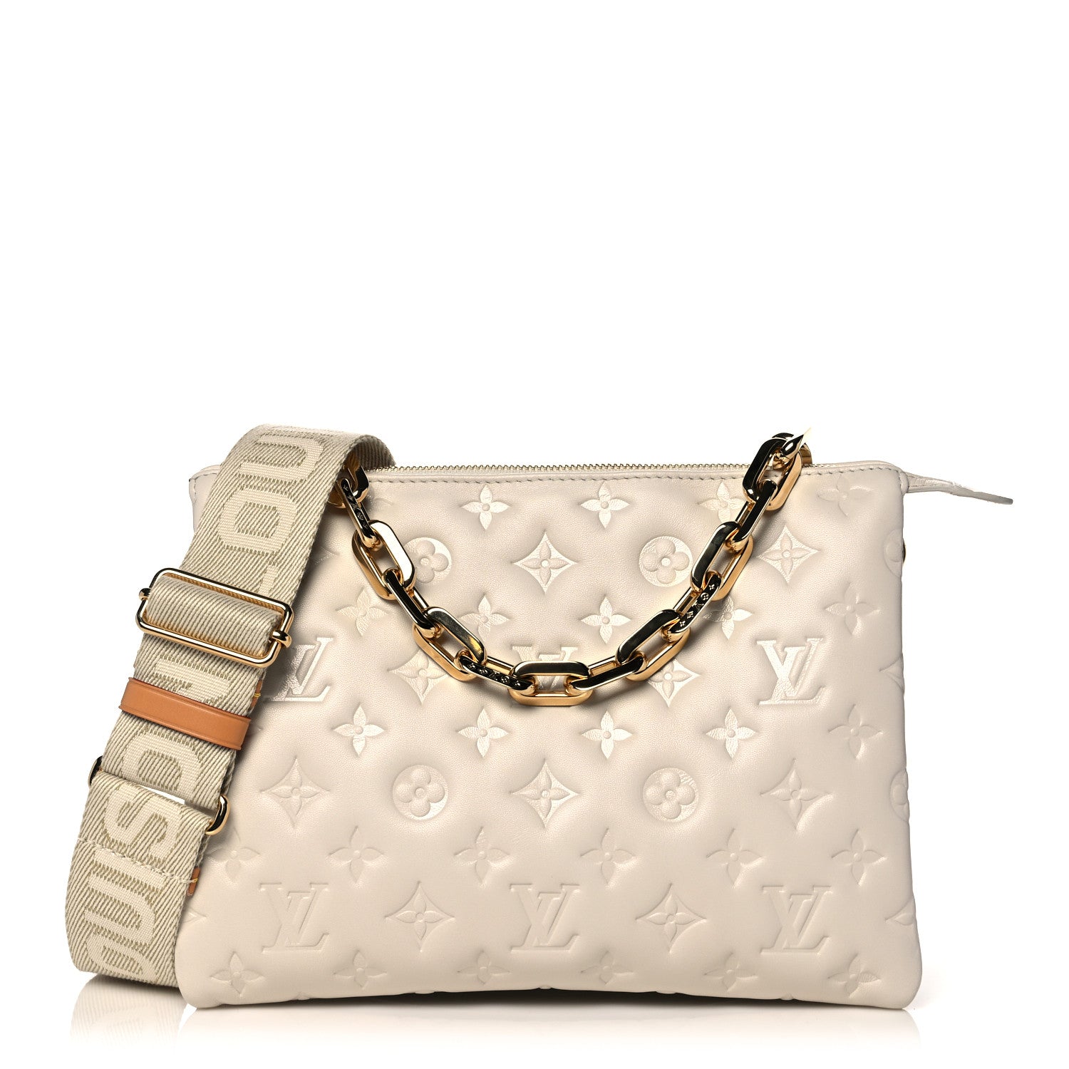Louis Vuitton Lambskin Embossed Monogram Coussin PM Beige Cream 1 of 9