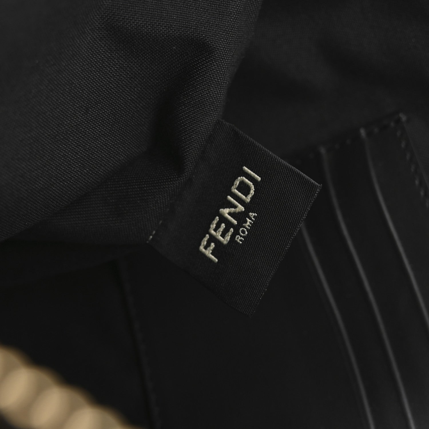 Fendi Glazed Fabric Vitello Century FF 1974 Stamp Patch Large Flat Pouch Mogano Panna Black 7 of 12