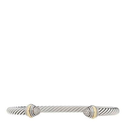 David Yurman Sterling Silver 14K Yellow Gold Diamond 5mm Cable Classics Bracelet 1 of 5