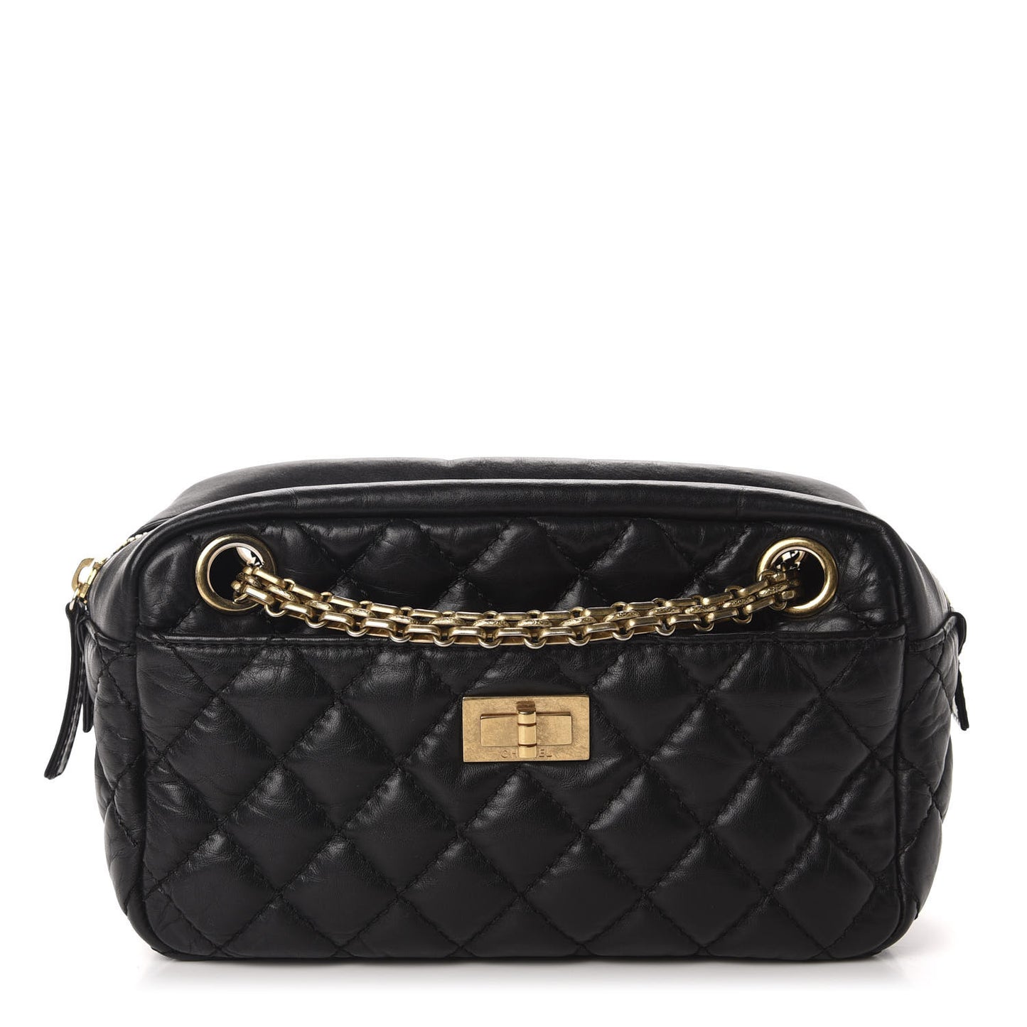 Aged Calfskin Quilted Small Reissue Camera Case Black