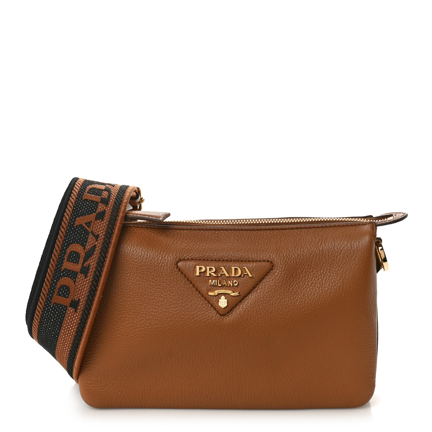 Prada Vitello Daino Soft Mini Zippered Shoulder Bag Caramel 1 of 8