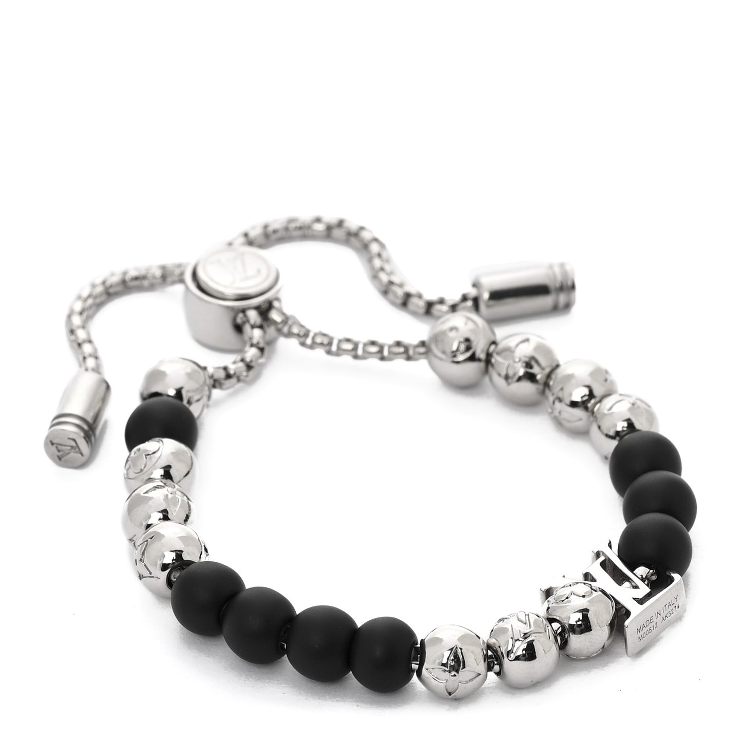 Metal Resin Monogram Beads Bracelet Black Silver