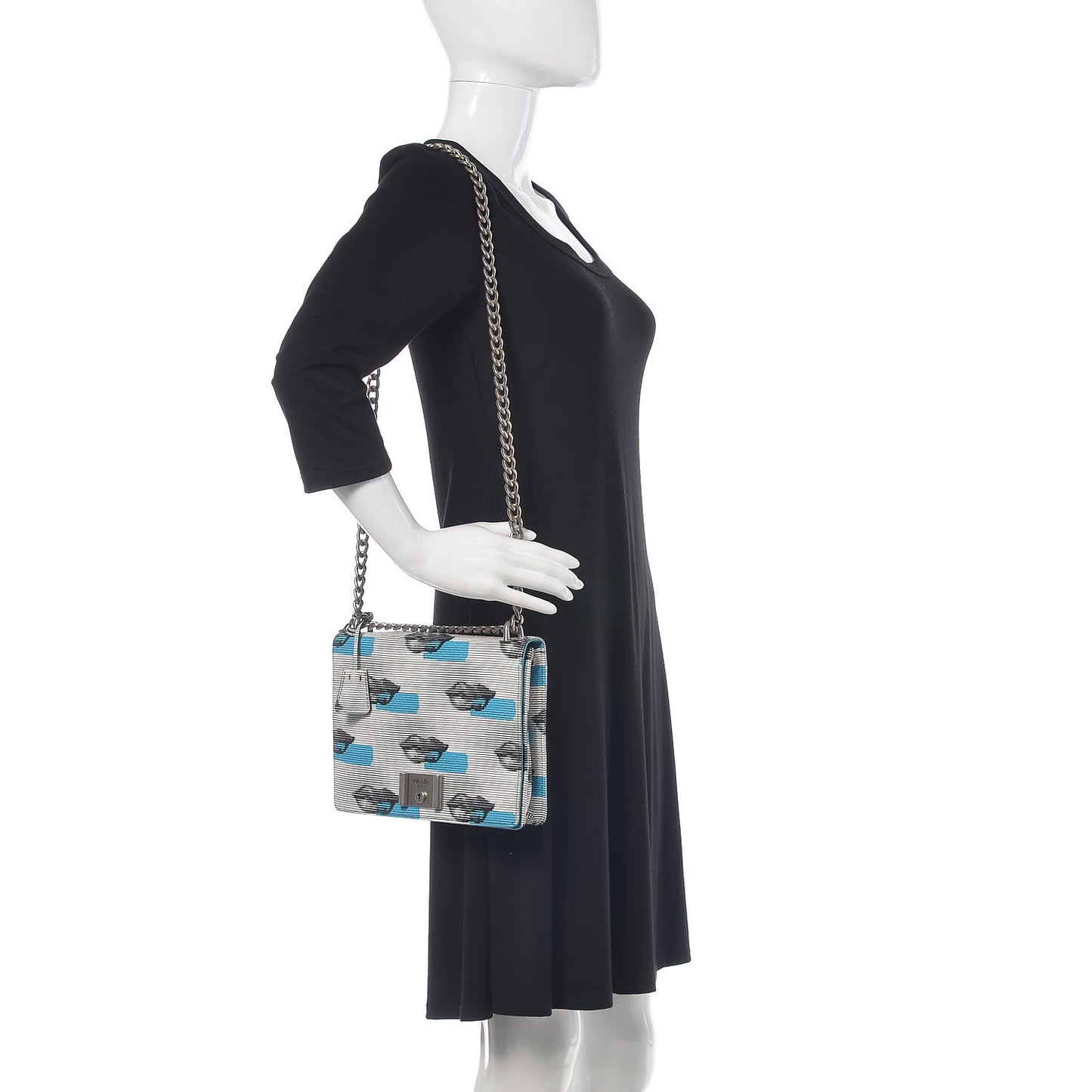 Vitello Daino Lip Print Shoulder Bag White Azzurro