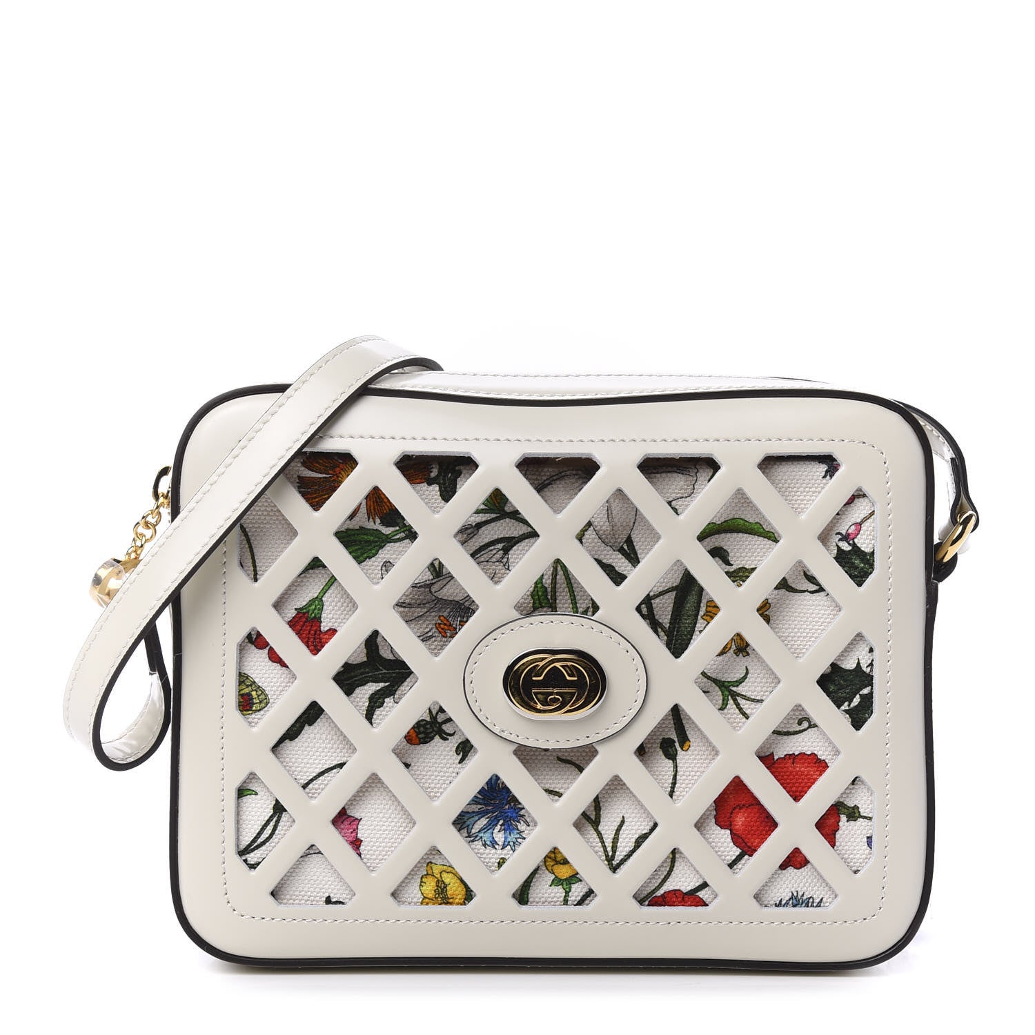 Gucci Canvas Calfskin Flora Infinity Cutout Shoulder Bag White Multicolor 1 of 10