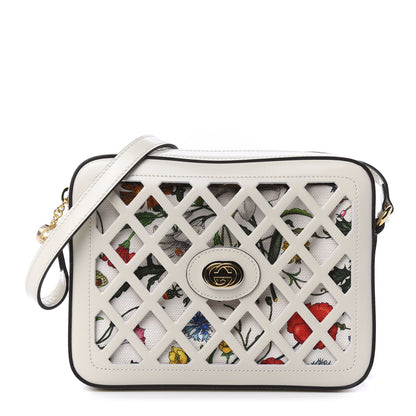 Gucci Canvas Calfskin Flora Infinity Cutout Shoulder Bag White Multicolor 1 of 10