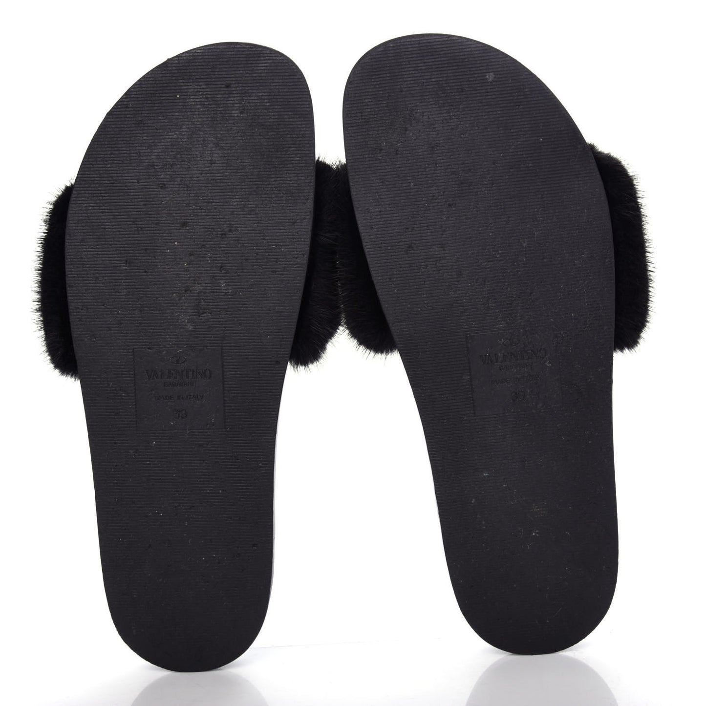 Mink Fur Rockstud Slide Sandals 39 Black